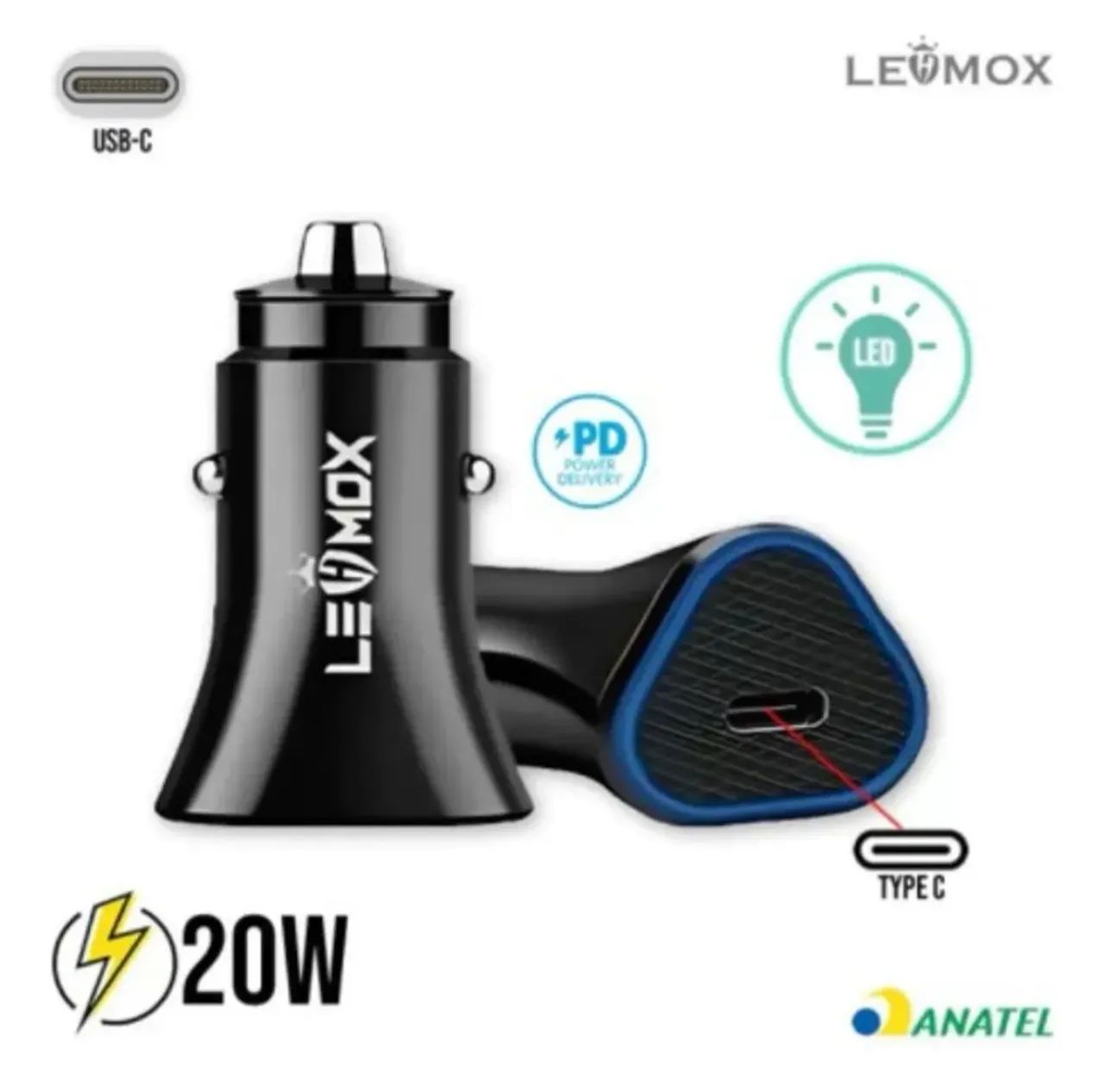 Carregador Veicular Turbo USB C 20W Lehmox Carregamento Rápido iPhone Android - Foto 2