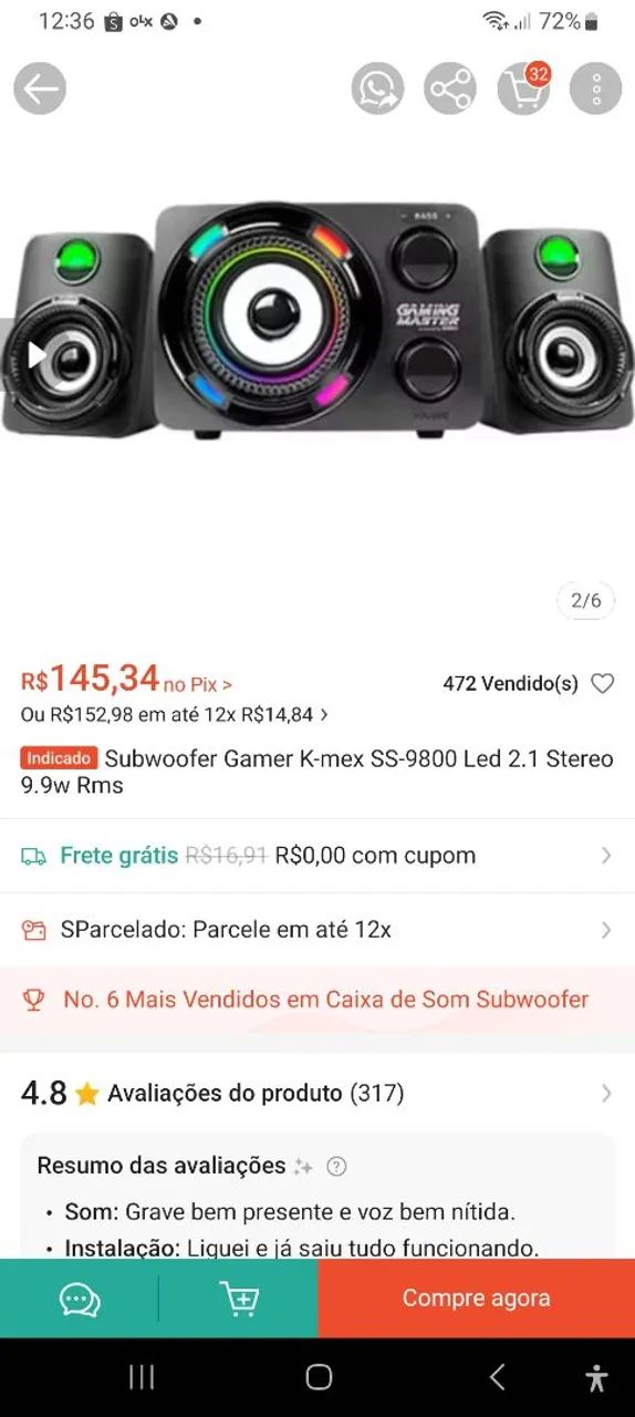 Caixas de som para PC USB e P2 semi novas na caixa - Foto 2