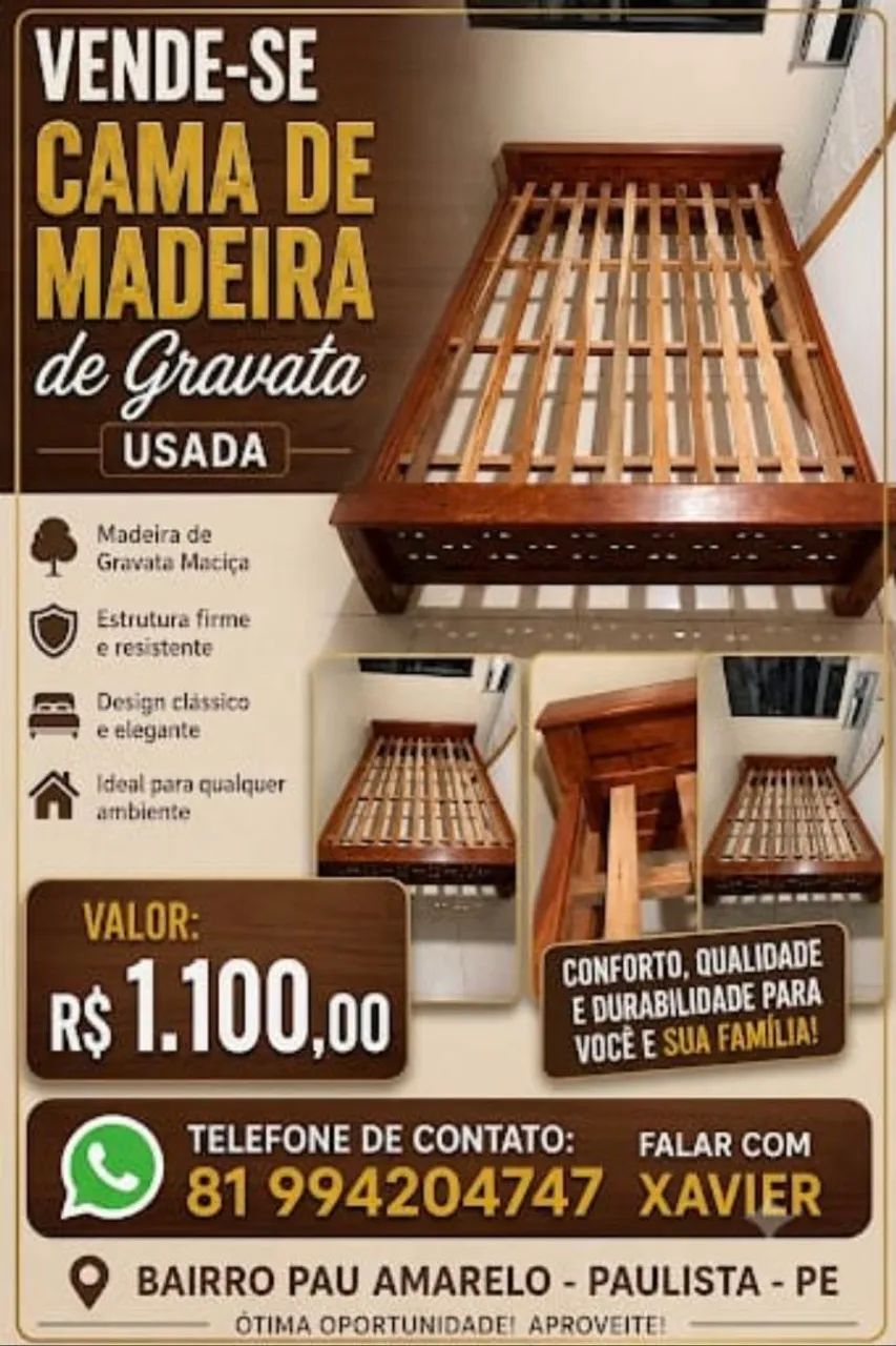 CAMA MEDEIRA DE GRAVATA 