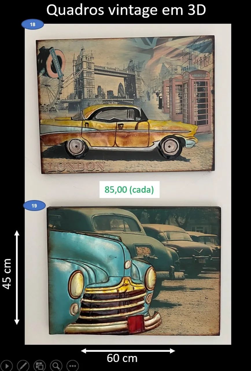 Quadros vintage em alto relevo 