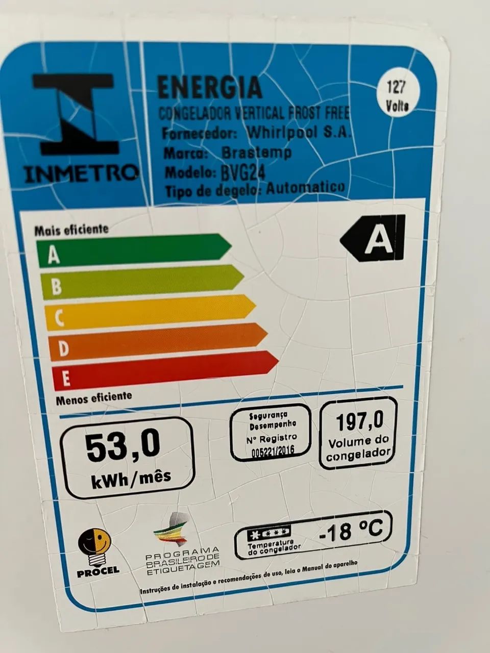 Freezer 197  litros Brastemp