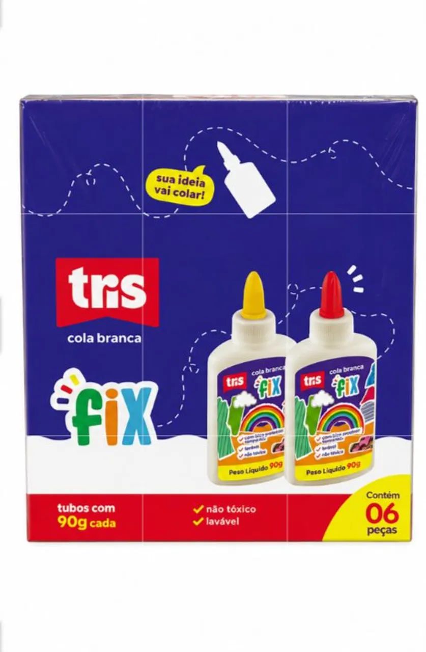 Cola Branca Tris Fix - 90 Gramas - Caixa com  6 Unidades 