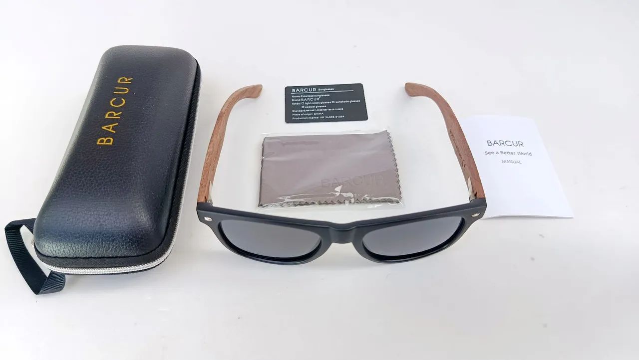 Oculos de Sol BARCUR® Com Hastes em Bambu Com Lentes pretas Polarizadas - Envio Grátis - Foto 3
