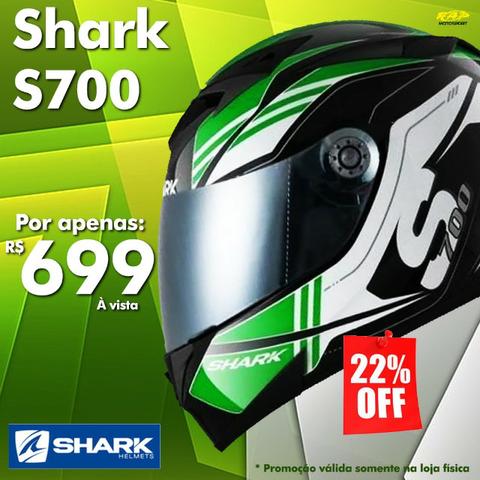 Capacete Shark S700 Por apenas R$ 699,00 Tika Kgw Preto Branco Verde