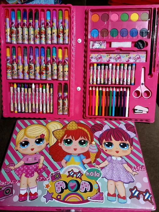 R$49.99 kit estojo maleta pinturas infantil completo 86pças pintar desenhar artes novo