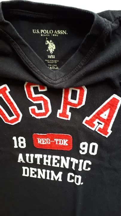 Camiseta Infantil Marca US.Polo Assn. Tam 10/12 -Preta- seminova ótima