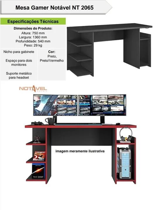MESA GAMER NOTÁVEL R$ 390,00 - Foto 4