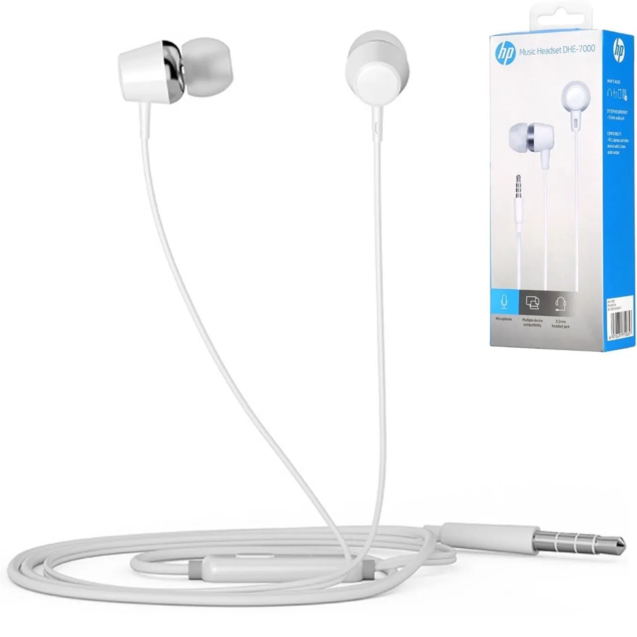 Fone de Ouvido Com Fio Intra-Auricular Com Microfone, Branco - HP 