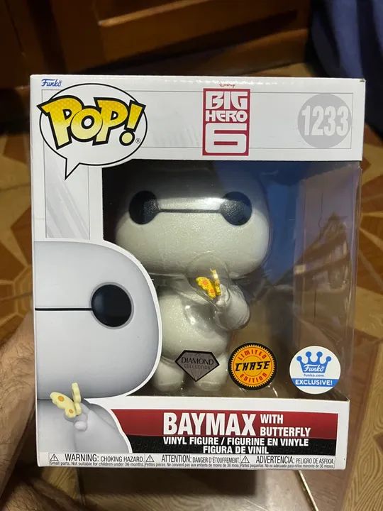 Funko Pop raro do Baymax With Buttefly 1233 Diamond, Chase e Exclusive Original.
