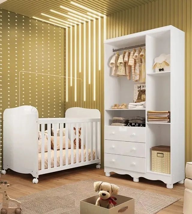 Guarda Roupa Luna 3 portas e Berço Uli Americano Móveis Peroba - Foto 3