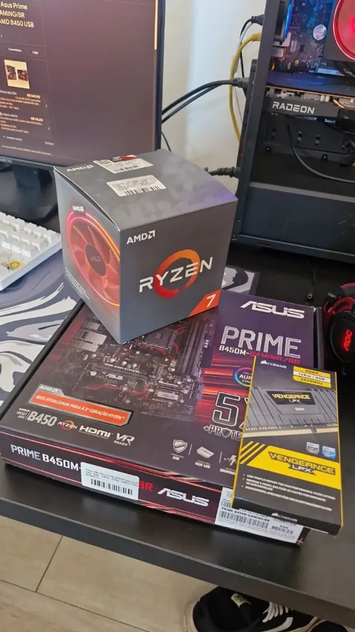 Kit Ryzen 7 2700x + 2x8 (16GB Ram Corsair DDR4) + Placa Mãe B450M