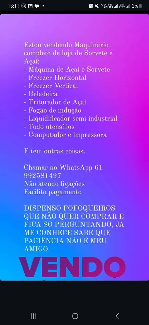 Maquinário Completo para loja de Açaí