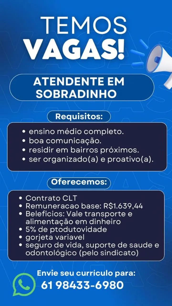 Vaga de emprego em Sobradinho DF