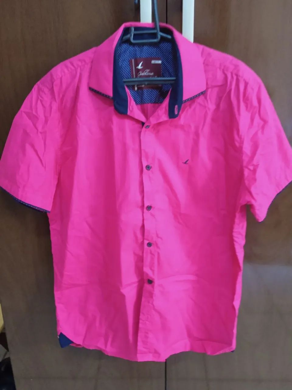 Camisa Social Masculina Rosa slim fit manga curta