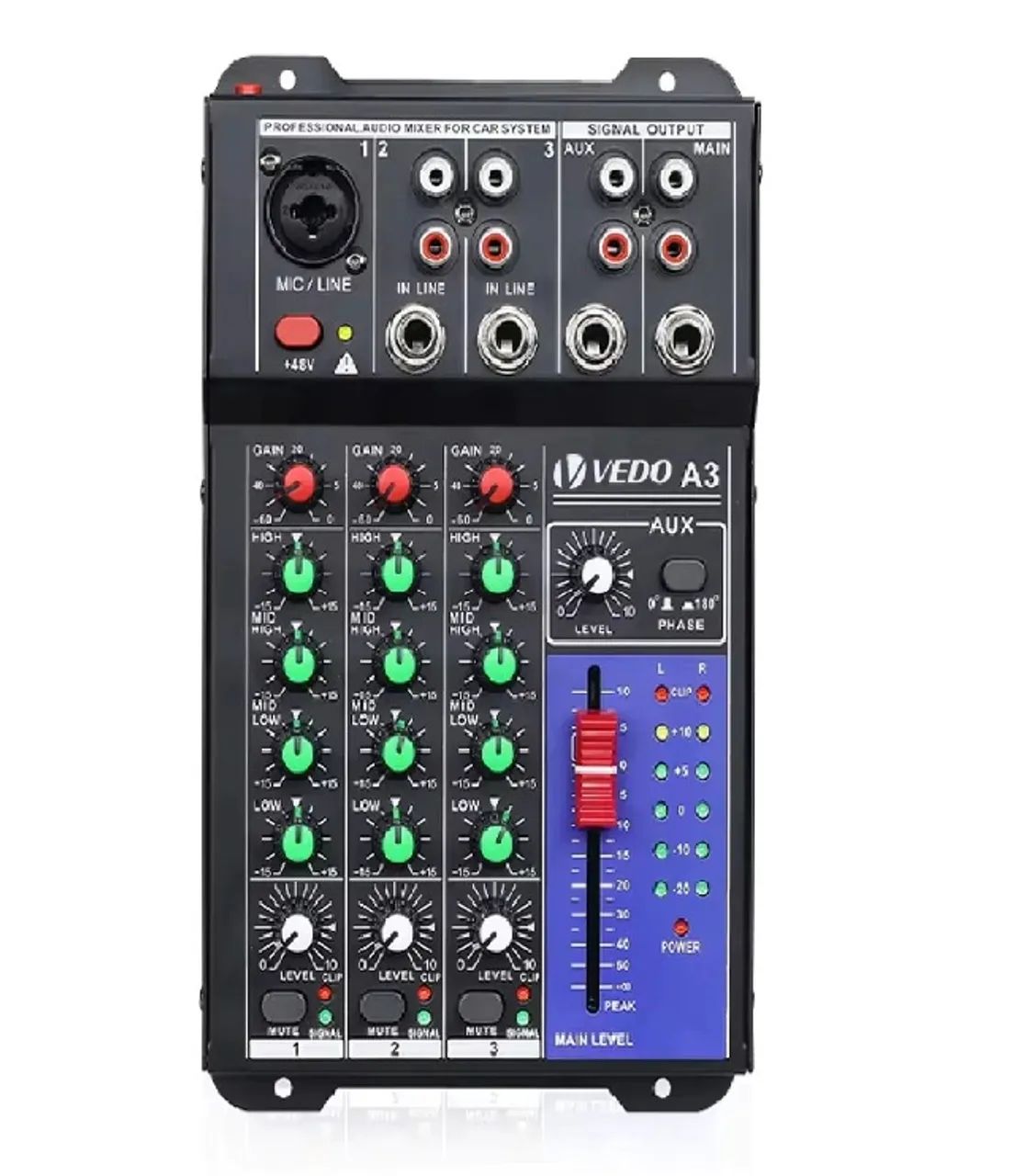 Mesa Mix 3Canais Professional  Sound Mixer Console Entrada de computador 48v Power 