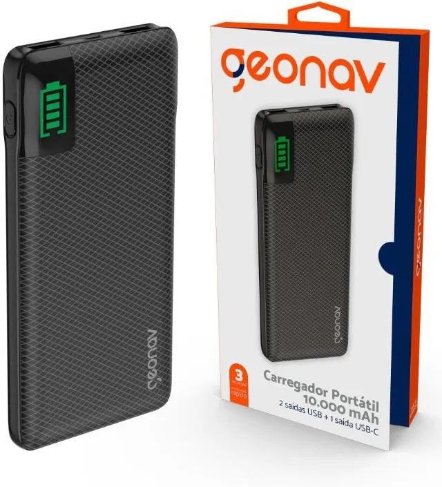 PowerBank Geonav Universal 10.000mAh, 2 portas USB + 1 porta USB-C, Led de bateria (NOVO) - Foto 4