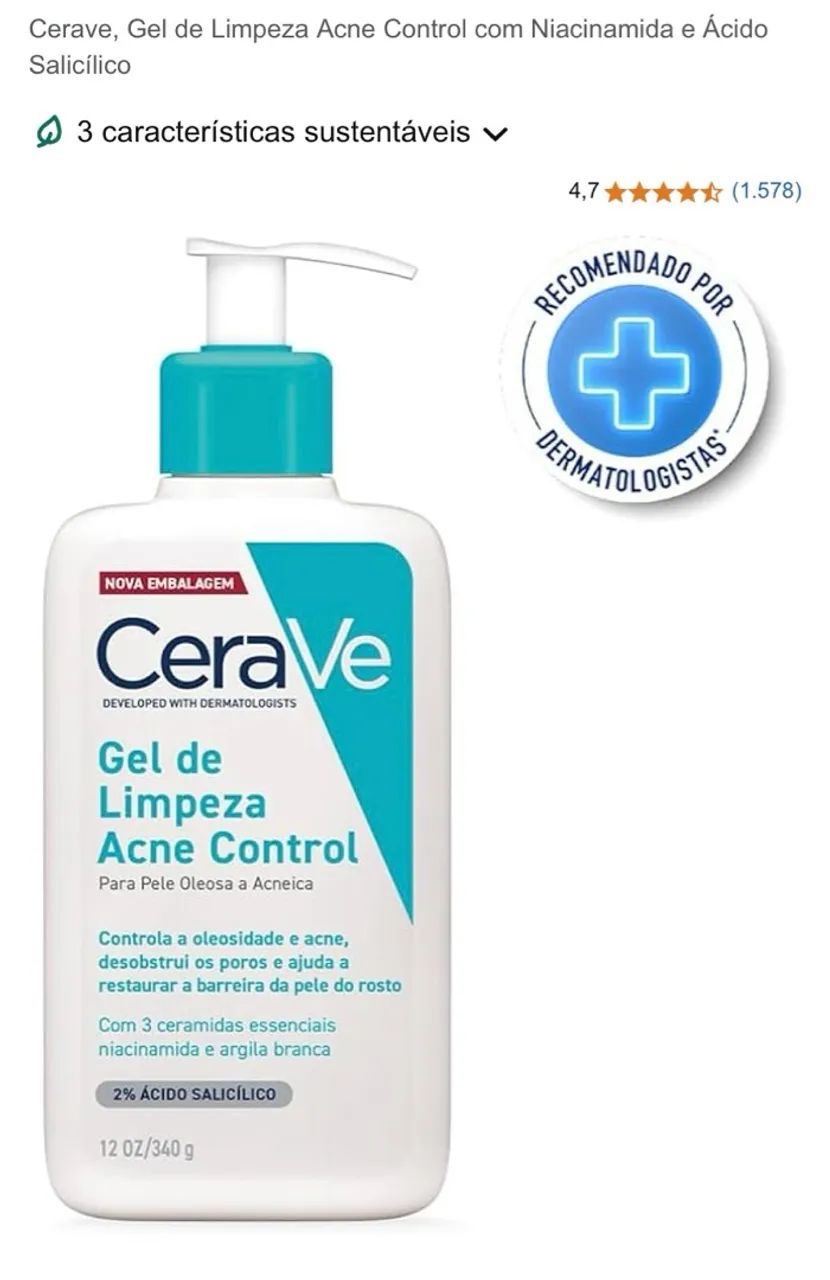 CeraVe Gel de Limpeza Acne Control - 2% Ácido Salicílico - 340g