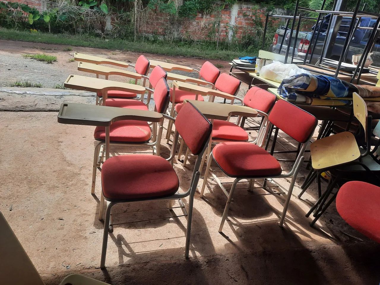 School desks with writing boards