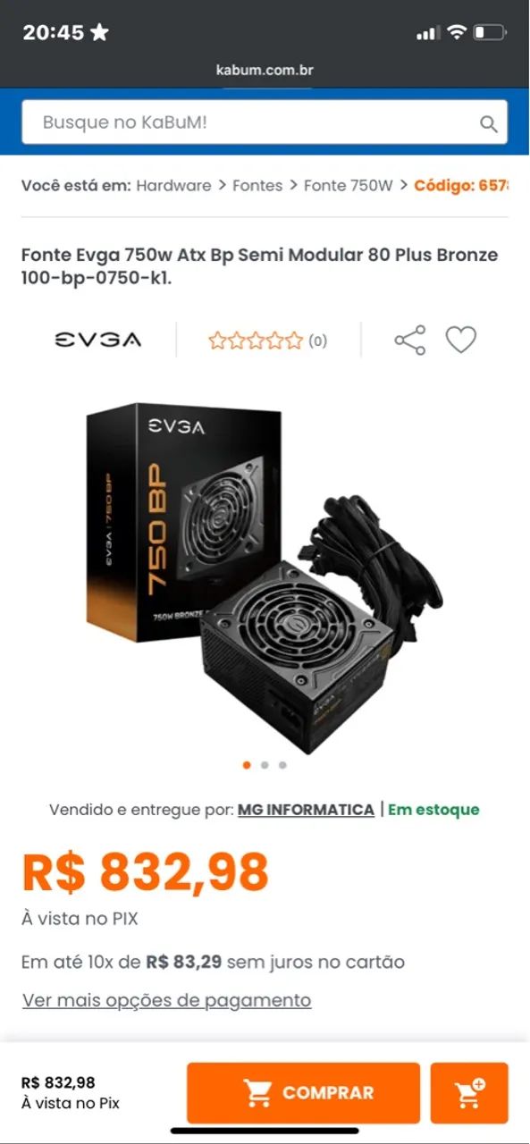 Fonte EVGA 750w 80 Plus Bronze  - Foto 2