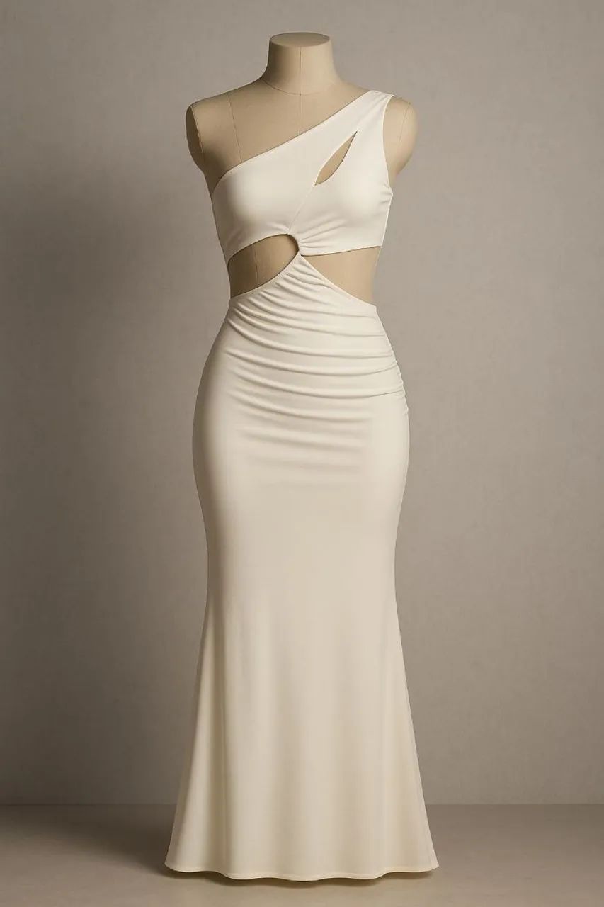 Vestido Longo Branco com recortes