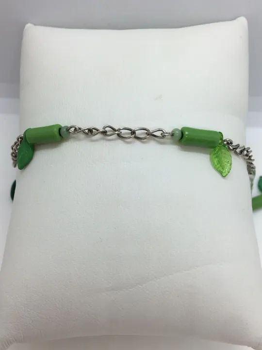 Pulseira de prata 925 com detalhes em folhas verdes - Foto 5