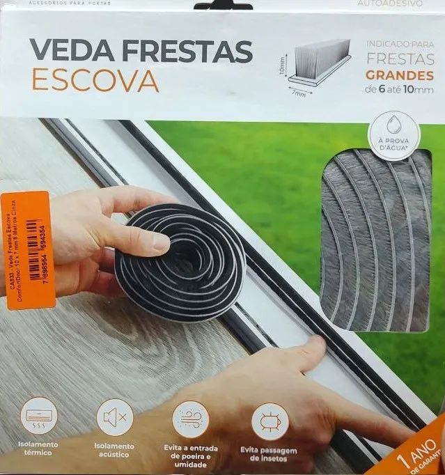 Veda Fresta Adesivo Escova Cinza 10x7mm Rolo de 5 metros Comfort Door