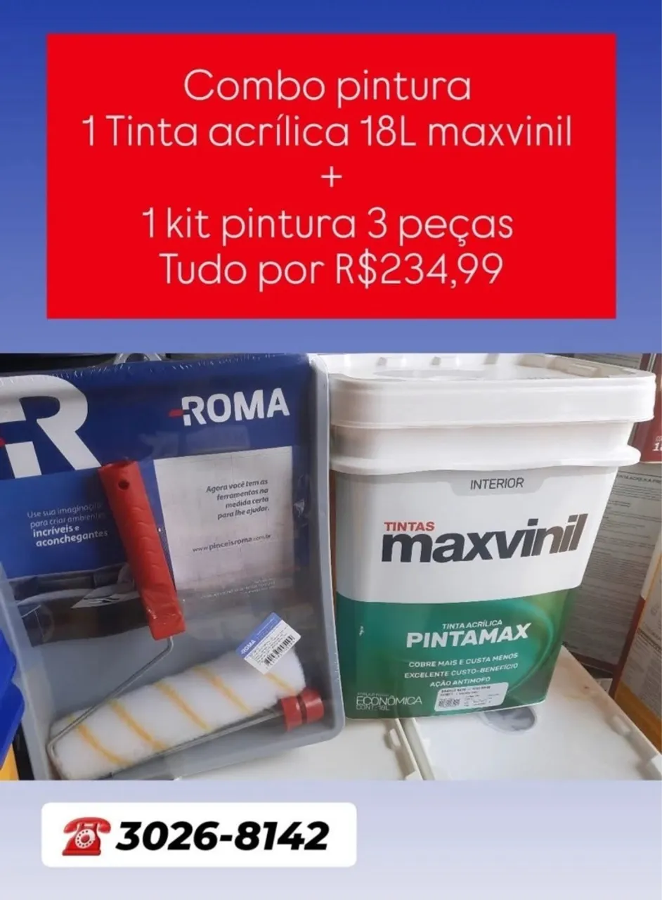 Combo Pintura tinta 18L + Kit 3 peças na Cuiabá tintas