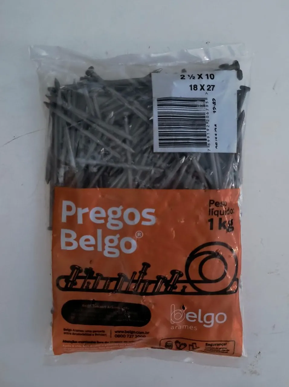 Prego para caibro 18x27 (2.1/2x10) com cabeça Belgo 1kg