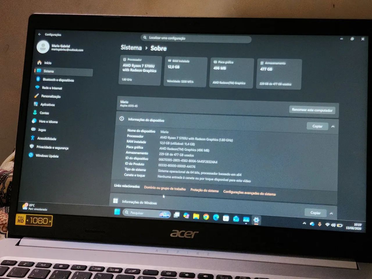 ? Notebook Acer Aspire com Ryzen 7 ? rápido e pronto para uso! - Foto 5