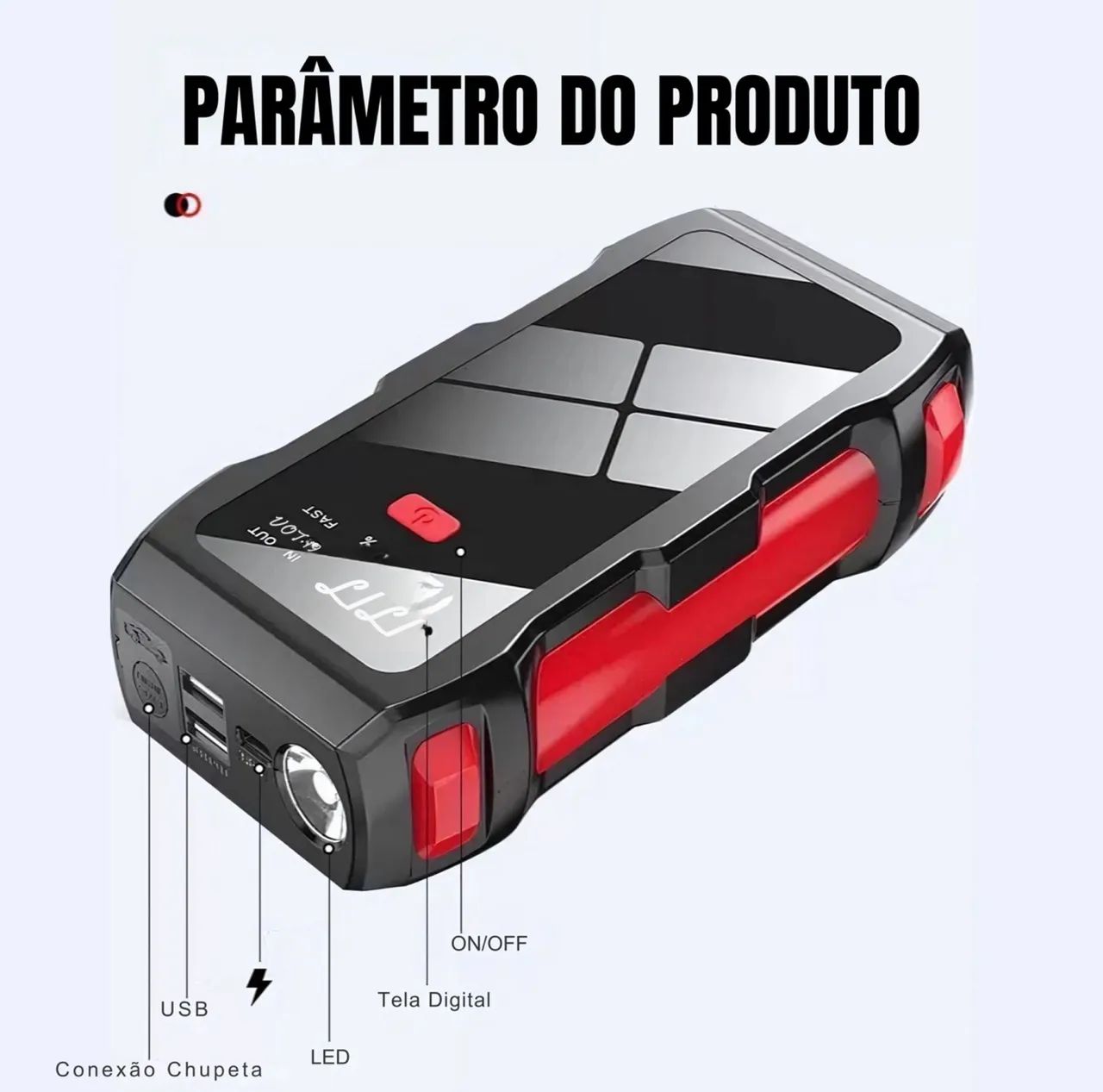  Kit Emergência Veicular - Auxiliar de Partida com Lanterna e USB - Foto 2