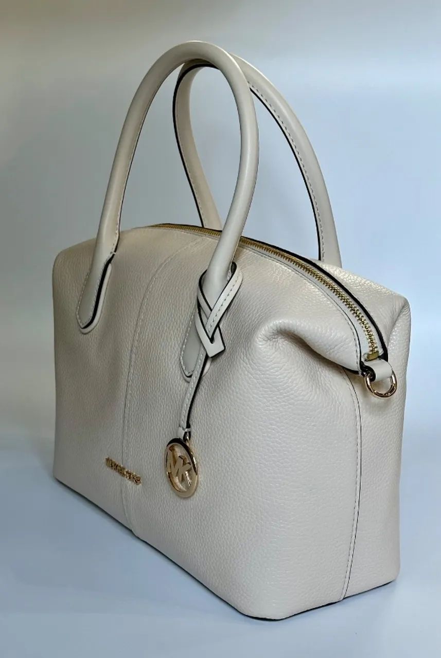 Bolsa Michael Kors Hyde Medium Satchel Original Couro Light Cream Nova - Foto 2