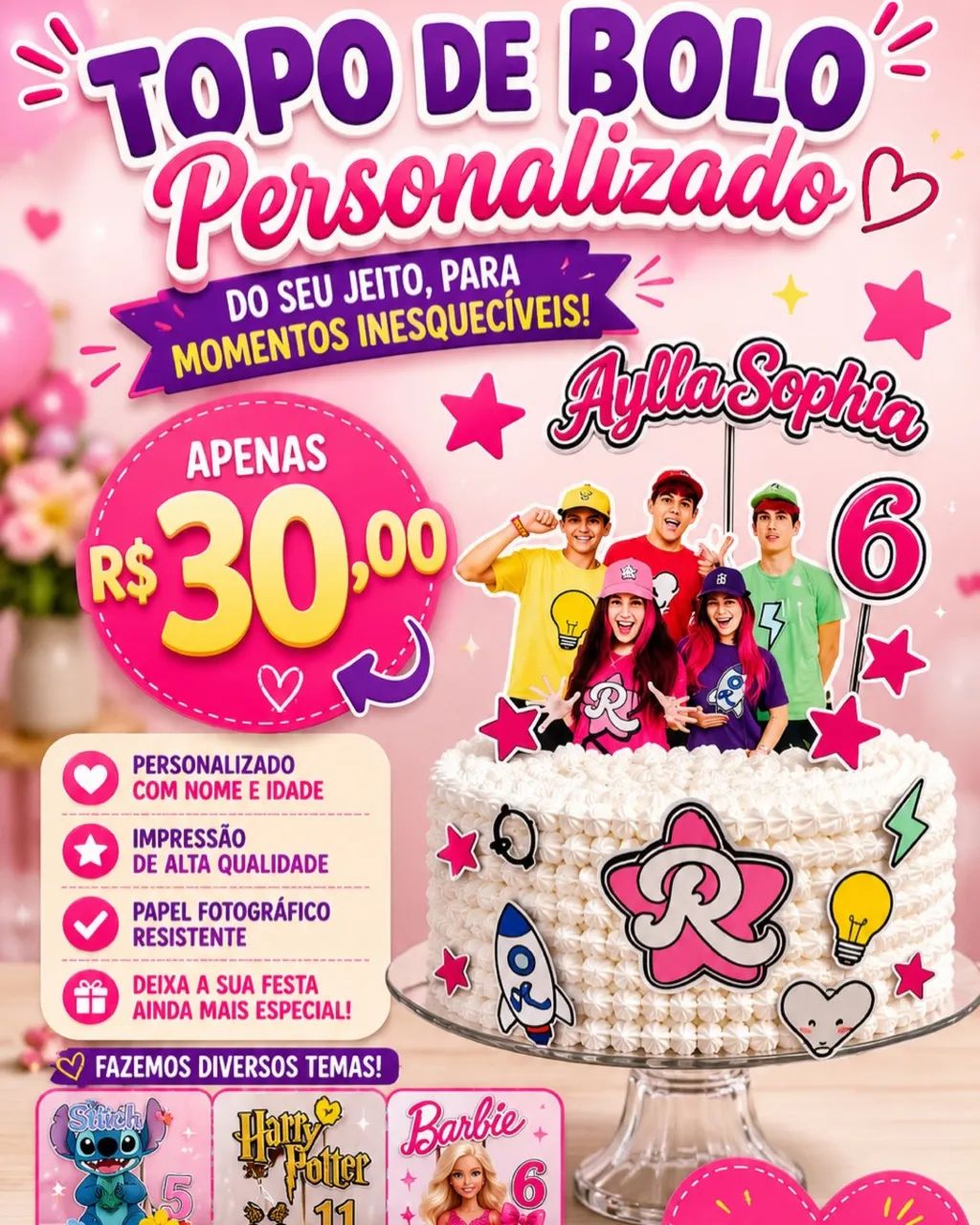 Topo de Bolo Personalizado 