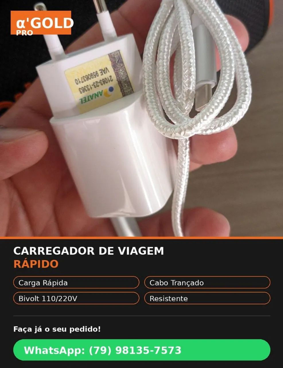 CARREGADOR DE VIAGEM RÁPIDO ?'GOLD 