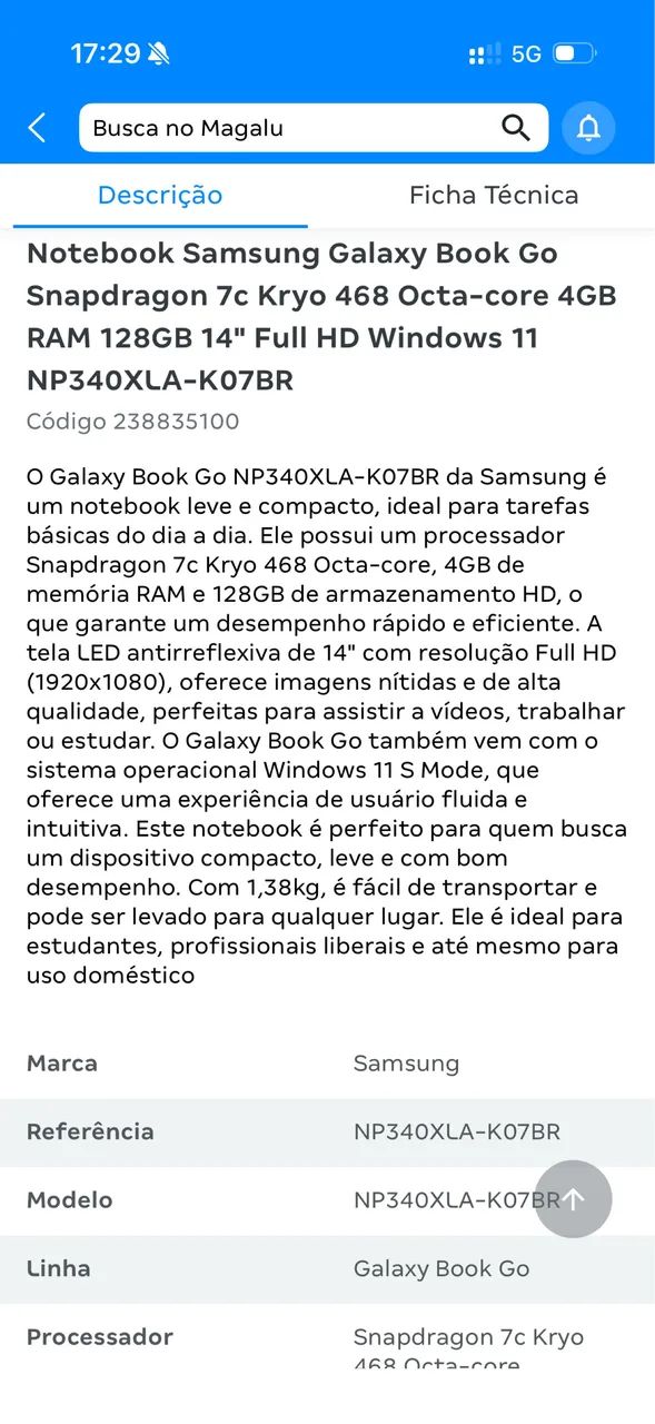 Notebook Samsung 