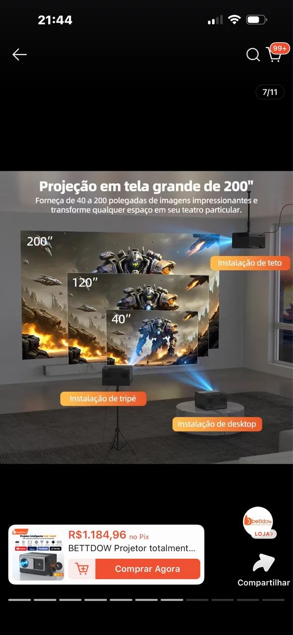 Projetor + fire stick 3 geração + suporte de teto ou parede  - Foto 2