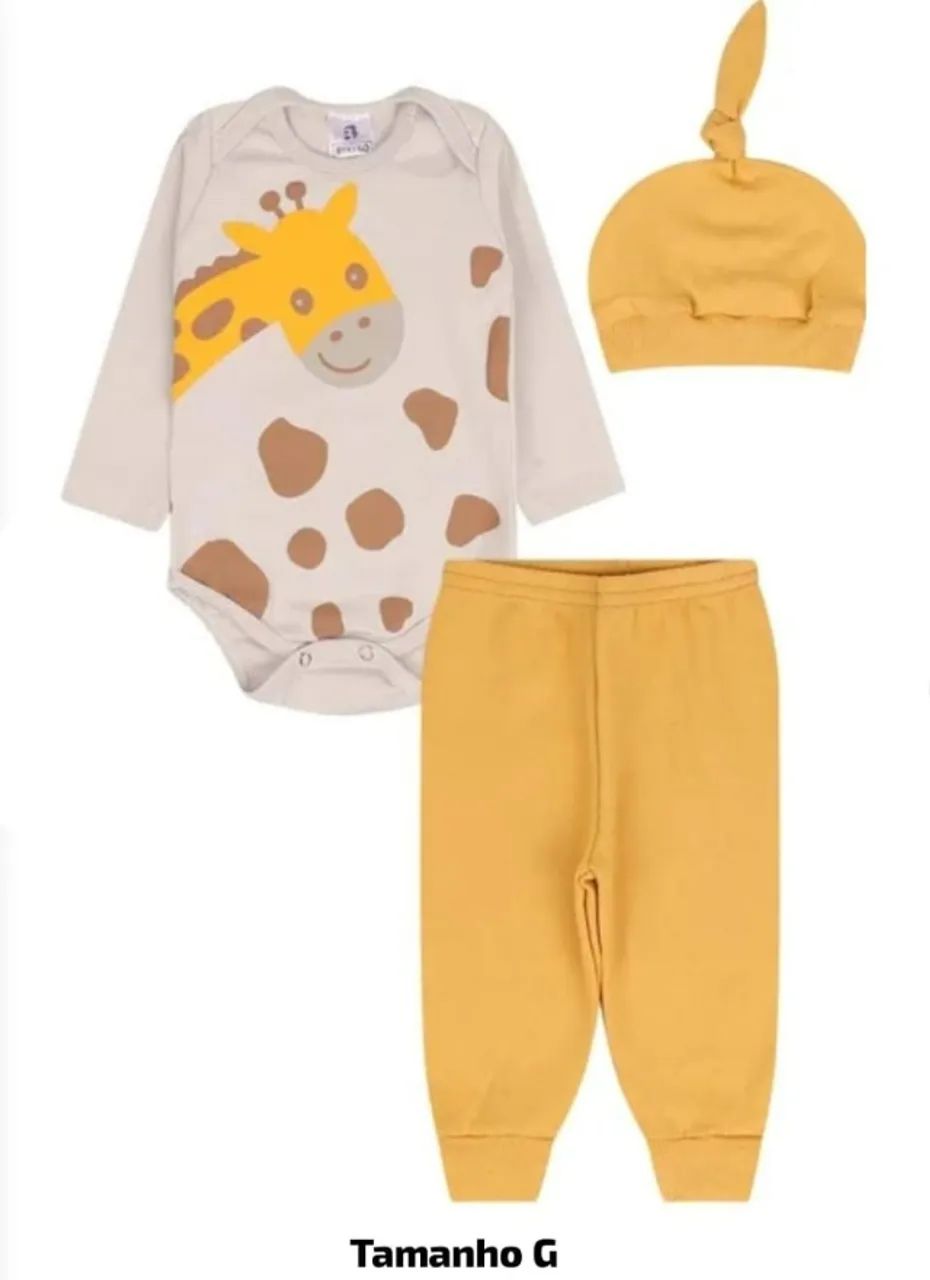 Kit Bebê Girafa Body Calça Touca G