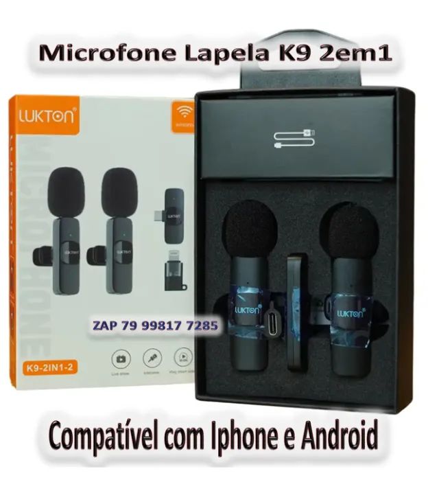 Kit Microfone Lapela Duplo Adaptador iPhone E Android 2 Em 1