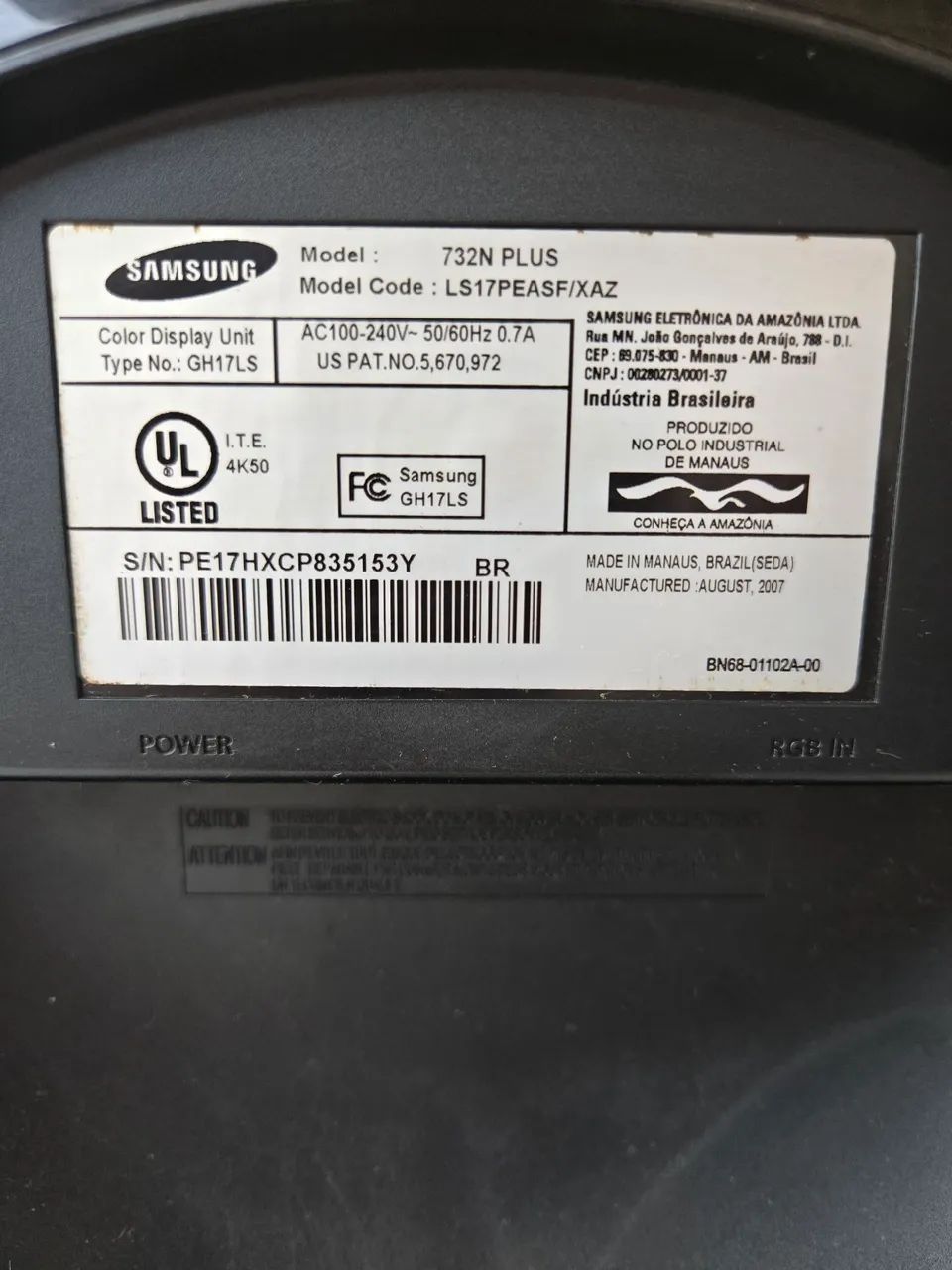 Monitor Samsung SyncMaster 732N Plus 17" LCD - Foto 3