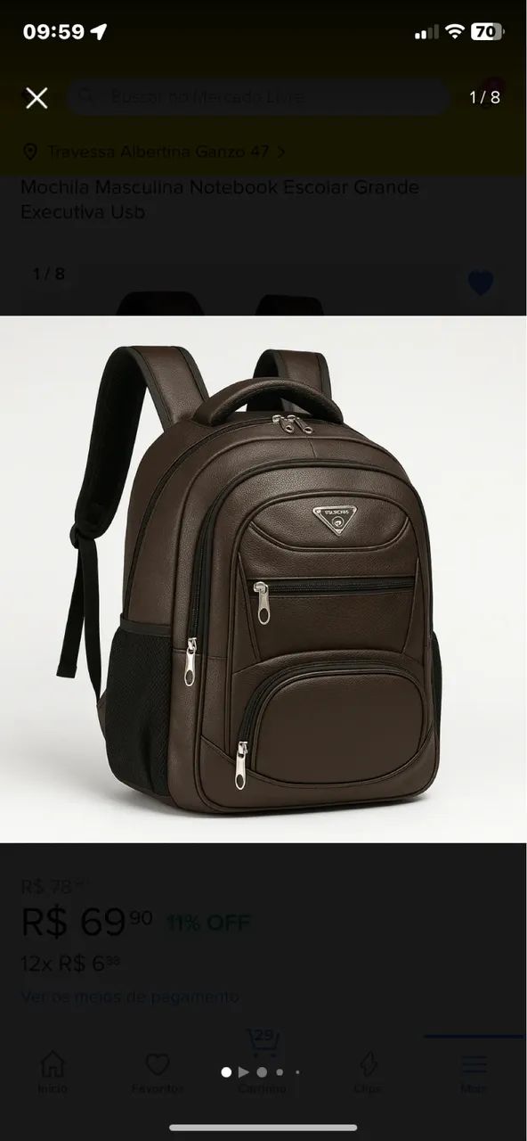 Mochila Couro Marrom  - Foto 2