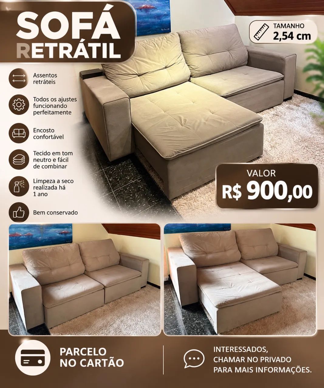 Sofá retrátil 2,54cm - muito conservado  - Foto 2