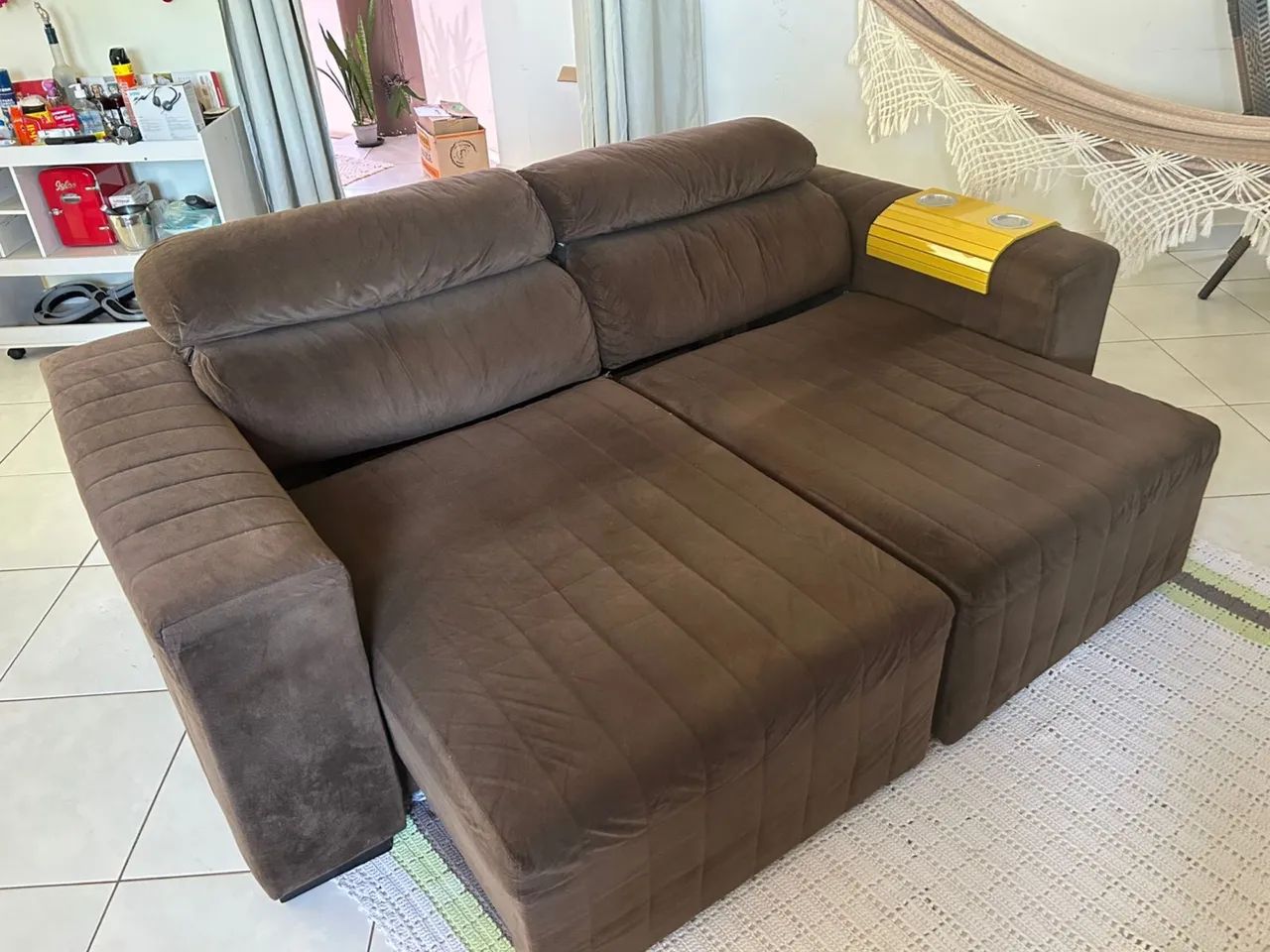 Sofá Retrátil e Reclinável 2 Módulos - Suede Marrom - Foto 4