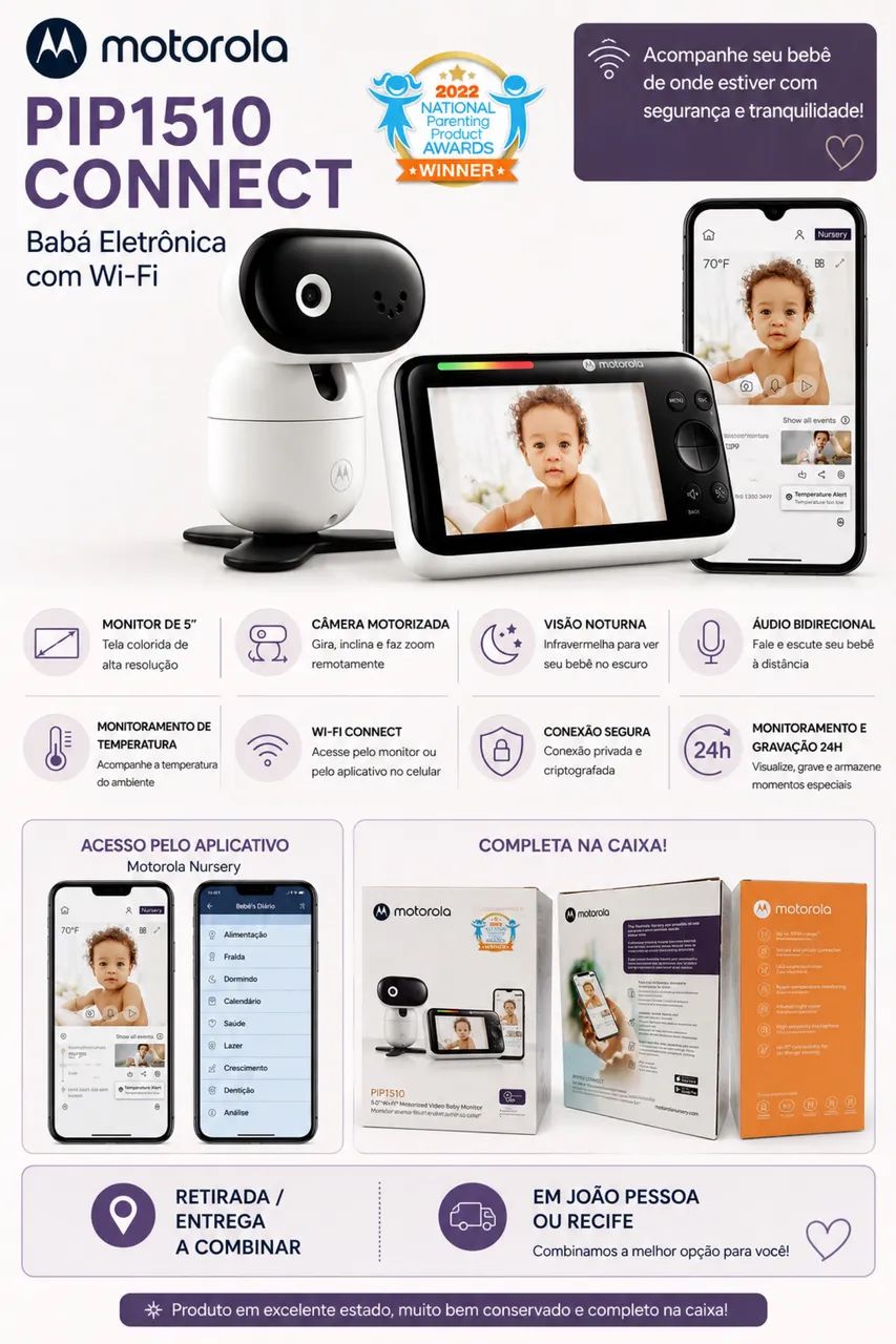 Babá Eletrônica Motorola PIP1510 Connect Wi-Fi 5?