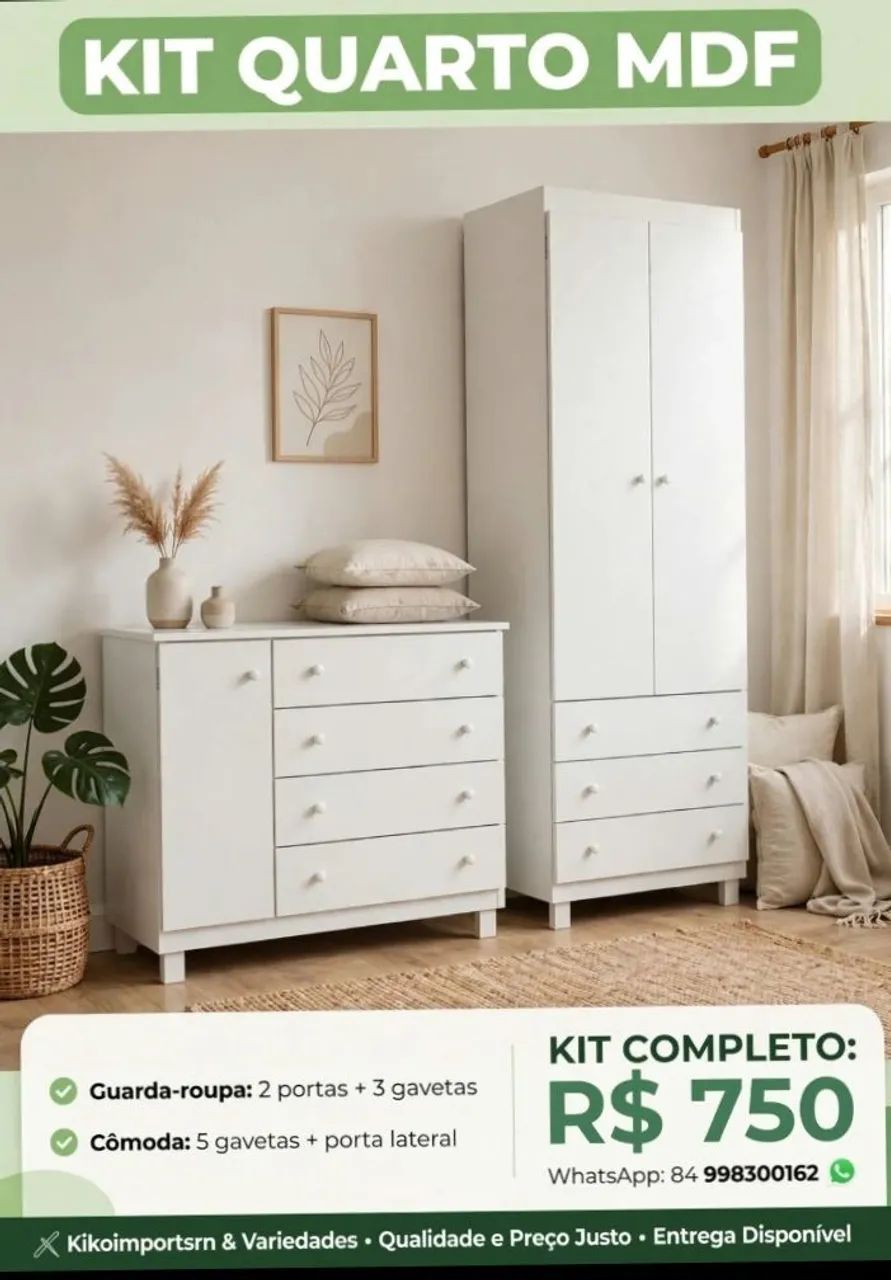 Kit guarda roupa com cômoda branca