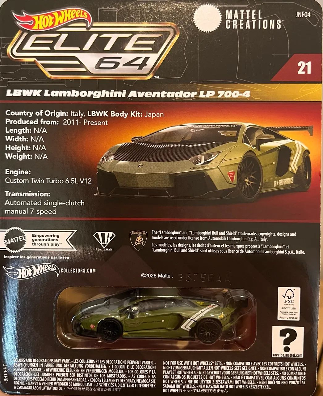 liebe 5th記念セット Hot Wheels Elite 64 LBWK Lamborghini Aventador - Brinquedos e