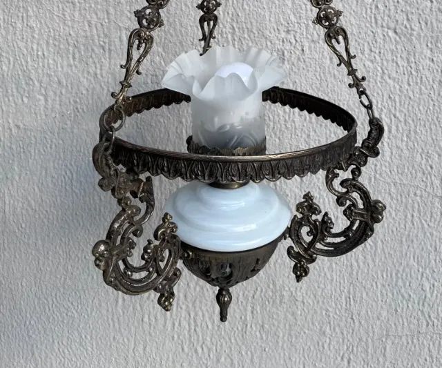 Lustre antigo em bronze com cupula de vidro - Foto 3