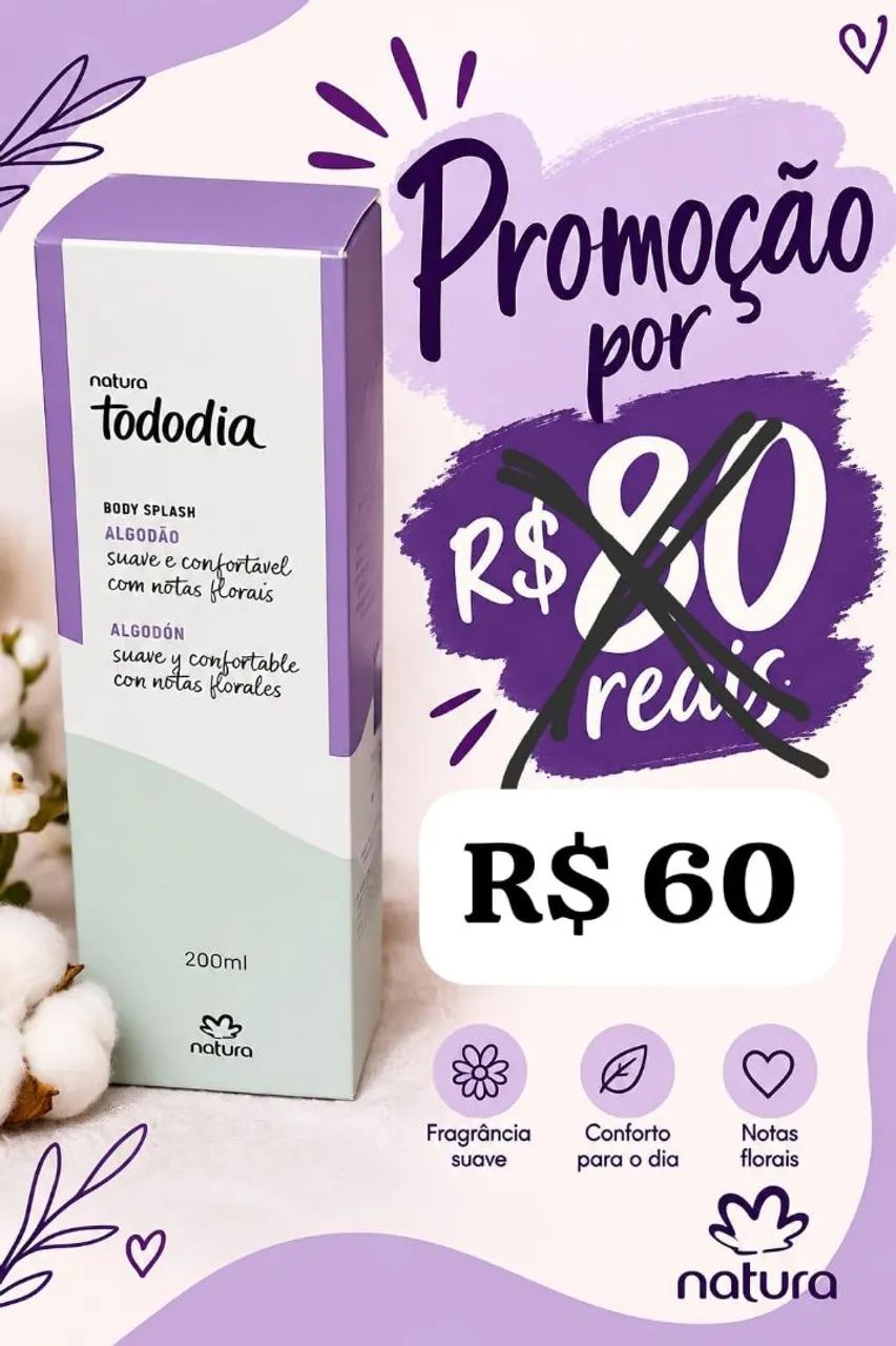 Body Splash Tododia Algodão a pronta entrega 