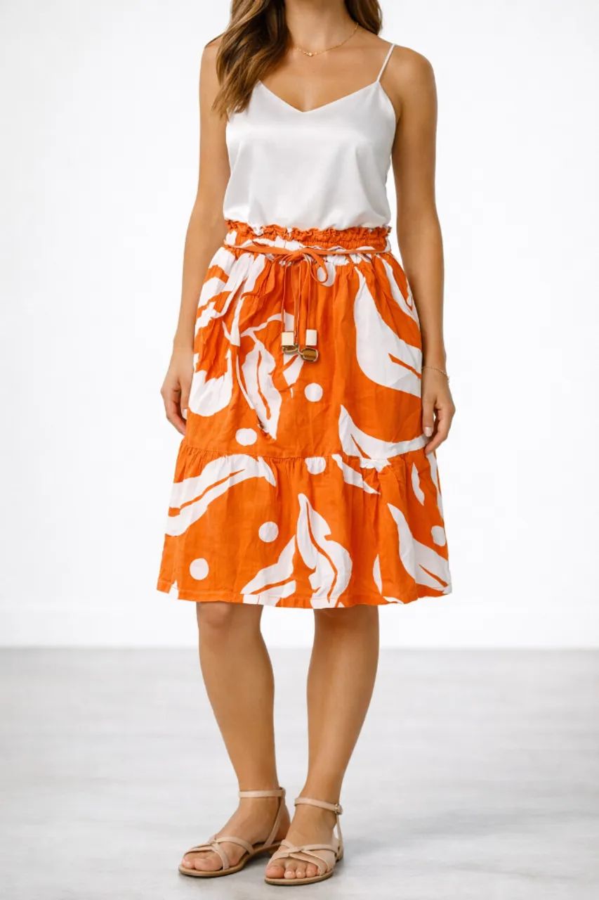 Saia Midi Laranja Tropical Veste M - Foto 3