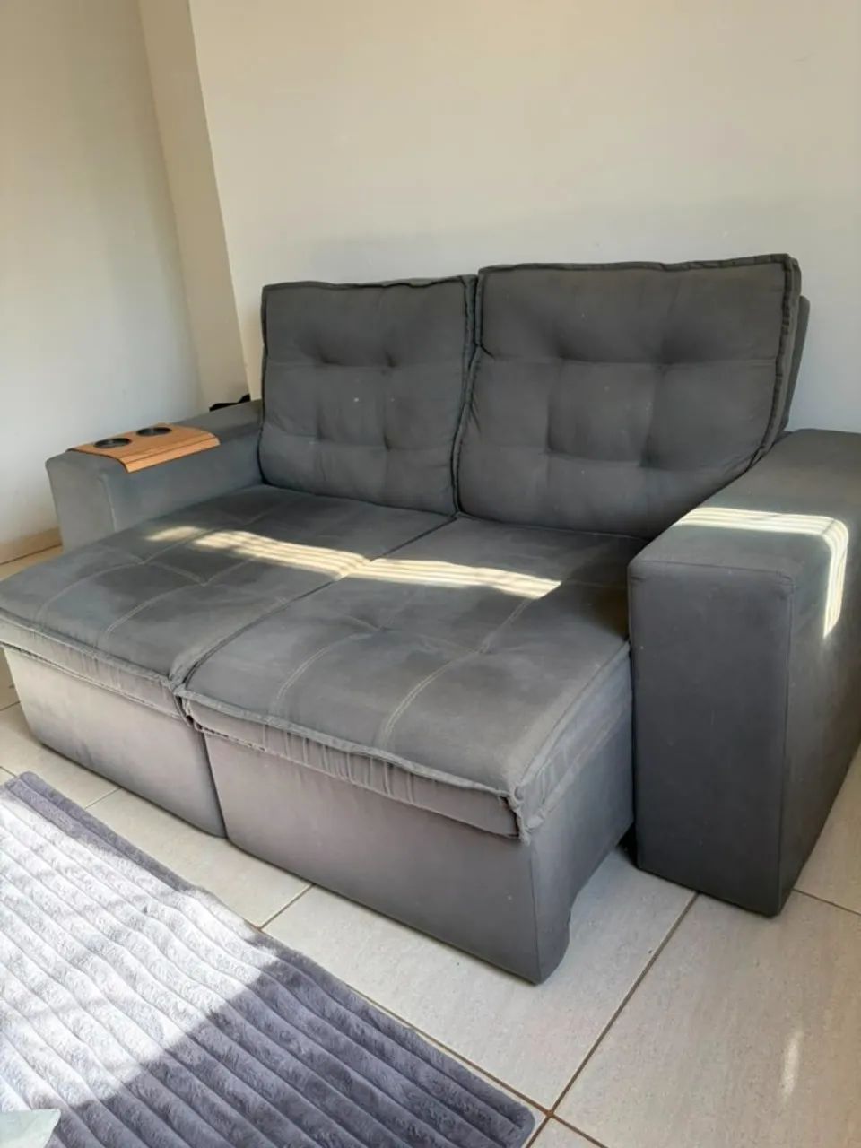 Sofá Retrátil e Reclinável 2 Lugares Cinza - Excelente Estado - Foto 5