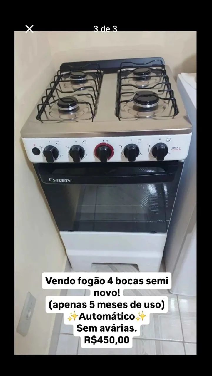 Fogão 4 bocas automático