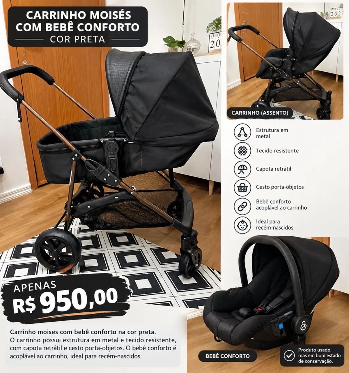 Carrinho de bebê Moisés 